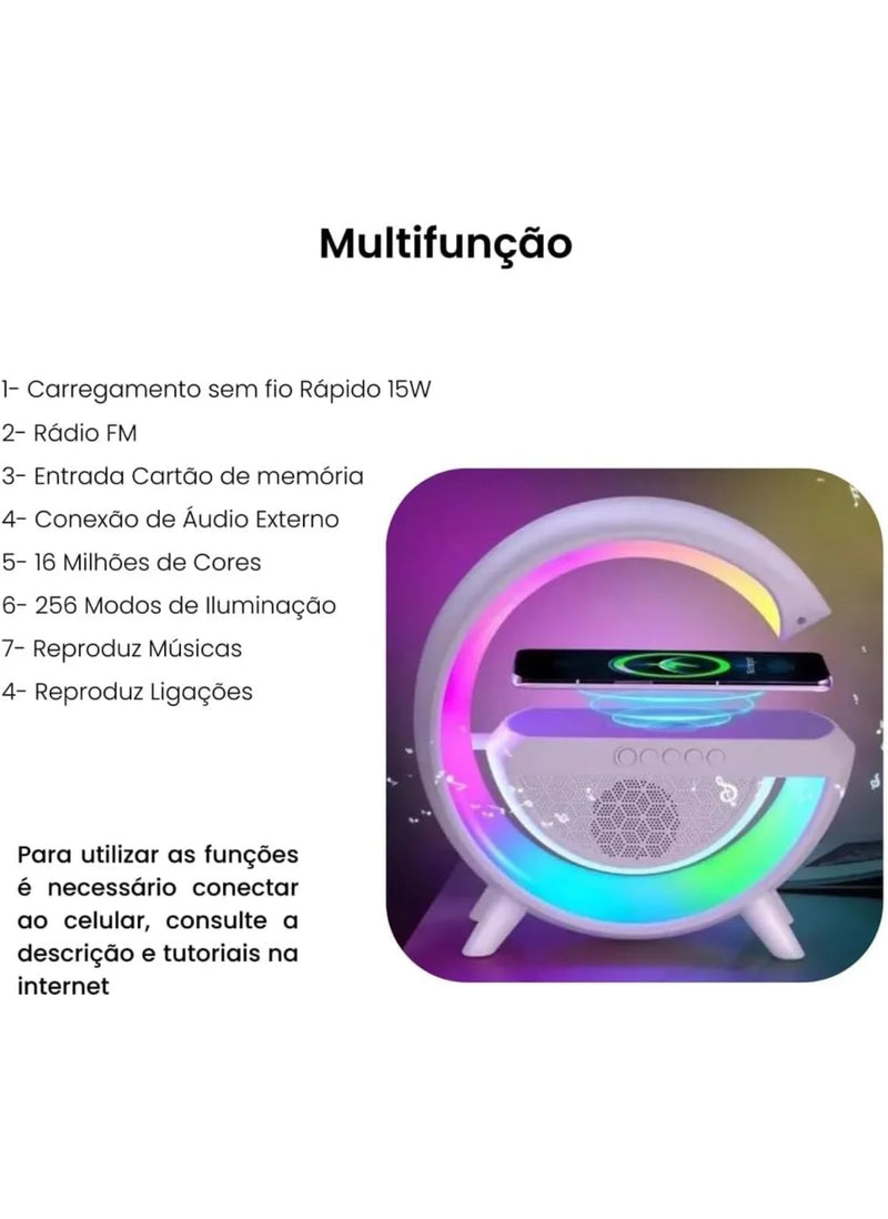 Caixa De Som Bluetooth G Speaker Luminária Bluetooth Inteligente Carregador Sem Fio 3 em 1 Alarme Luz RGB Smart Station