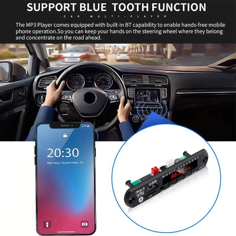 Kebidu carro USB sem fio bluetooth 5.0 5V 12V MP3 player de áudio decodificador placa amplificador para carro áudio TF MP3 rádio DIY alto-falante