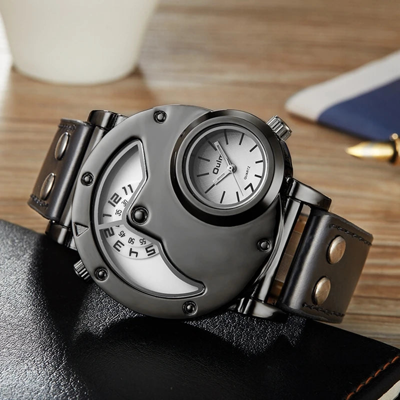 Oulm Designer Marca Relógios De Luxo Para Homens Dual Time Quartzo Relógio Casual Homem Relógio De Couro Esporte Masculino Relógio relogio masculino