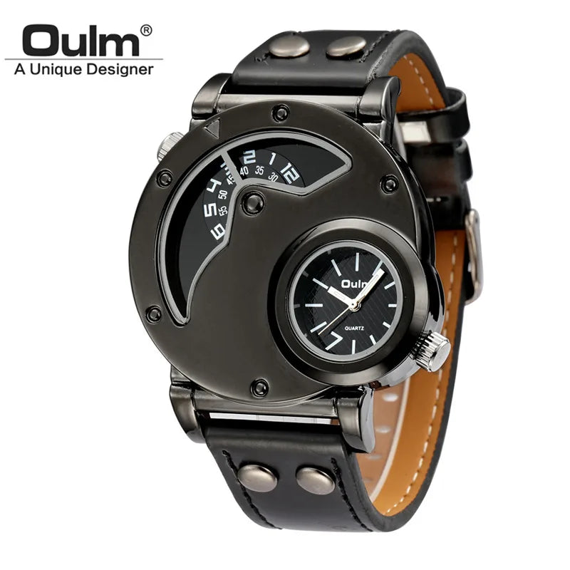 Oulm Designer Marca Relógios De Luxo Para Homens Dual Time Quartzo Relógio Casual Homem Relógio De Couro Esporte Masculino Relógio relogio masculino