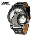 Oulm Designer Marca Relógios De Luxo Para Homens Dual Time Quartzo Relógio Casual Homem Relógio De Couro Esporte Masculino Relógio relogio masculino