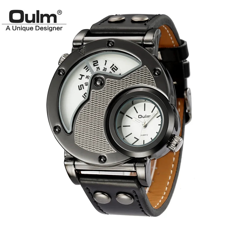 Oulm Designer Marca Relógios De Luxo Para Homens Dual Time Quartzo Relógio Casual Homem Relógio De Couro Esporte Masculino Relógio relogio masculino