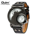 Oulm Designer Marca Relógios De Luxo Para Homens Dual Time Quartzo Relógio Casual Homem Relógio De Couro Esporte Masculino Relógio relogio masculino