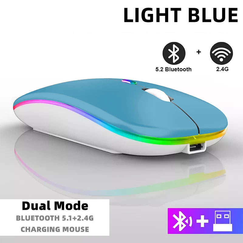 Rechargeable Bluetooth Wireless Mouse with 2.4GHz USB RGB 1600DPI Mouse for Computer Laptop Tablet PC Macbook Gaming Mouse Gamer