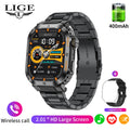 LIGE 2024 Relógio inteligente militar resistente e durável IP68 à prova d'água 2,01 '' HD Display Bluetooth Voice Smart Watch para Android IOS