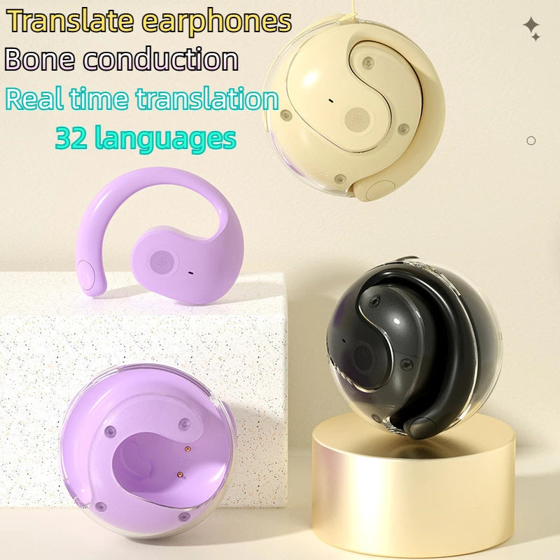 Fones de ouvido Bluetooth 5.4 Gancho de orelha TWS Dispositivo de tradução sem fio Tradutor de voz Fones de ouvido HIFI Som Fone de ouvido Smart HD Chamada