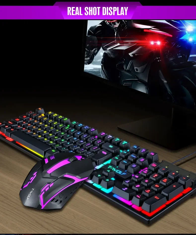 Teclado para jogos Teclado para jogadores com retroiluminação USB RGB 104 Teclas de borracha com fio Teclado russo ergonômico para PC Laptop