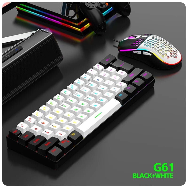 Teclado gamer com fio 60%, mini teclado ultracompacto com retroiluminação RGB, teclado compacto pequeno e à prova d'água de 61 teclas para jogadores de PC/Mac