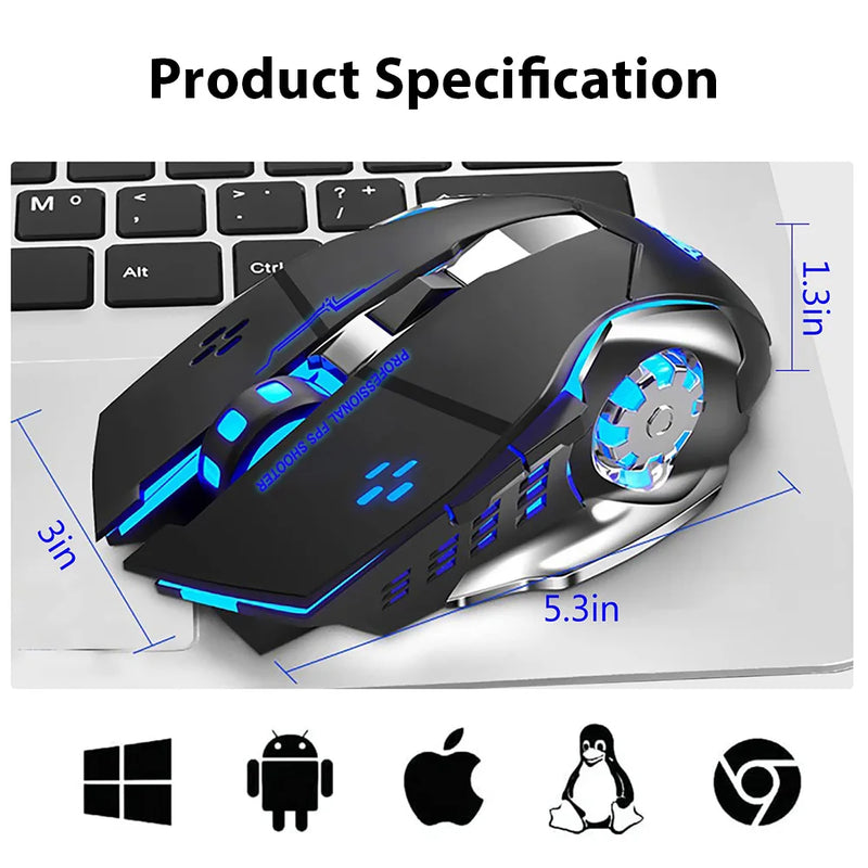 Mouse para jogos 2.4G Bluetooth sem fio recarregável mouse para laptop RGB retroiluminação e-sports mouse mecânico para computador PC Gamer