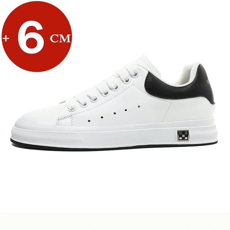 Tênis Casual Lift Masculino Elevator Shoes Altura Aumento Palmilha 6cm Branco Preto Sapatos Mais Altos Masculino Moda Esportiva Plus Size 37-46