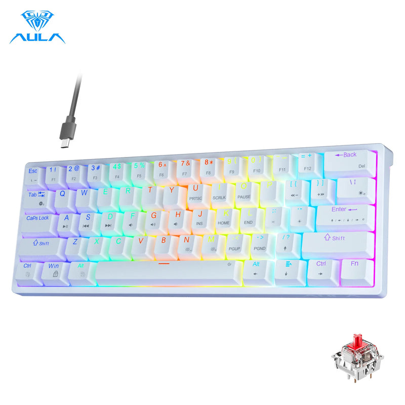 AULA F3261 RGB efeito USB Mini teclado mecânico para jogos Interruptor vermelho 61 teclas com fio Cabo destacável separado para Mac Windows