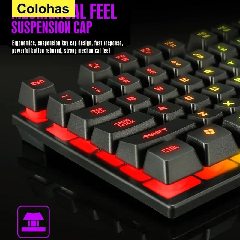 Teclado para jogos Teclado para jogadores com retroiluminação USB RGB 104 Teclas de borracha com fio Teclado russo ergonômico para PC Laptop