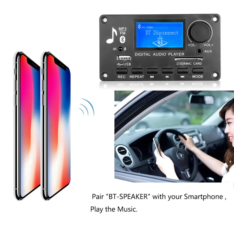 Handsfree Bluetooth 5.0 MP3 Decoder Board DC 12V DIY MP3 Player Audio USB TF FM AUX For Music Subwoofer Speakers Volume Control