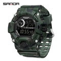 SANDA 2183 Electronic Watch Fashion Military Camo Waterproof Outdoors Sports Digital Display Silicone Strap Wristwatchs for Men