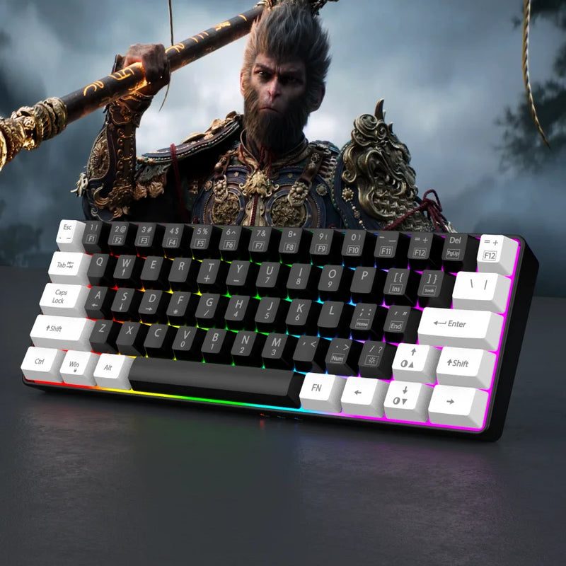 Teclado gamer com fio 60%, mini teclado ultracompacto com retroiluminação RGB, teclado compacto pequeno e à prova d'água de 61 teclas para jogadores de PC/Mac