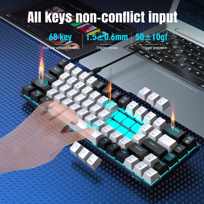 Teclado mecânico de 68 teclas ergonômico RGB retroiluminado LED Hot Swappable Blue Switch teclado para jogos para PC laptop escritório