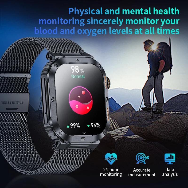 LIGE 2024 Relógio inteligente militar resistente e durável IP68 à prova d'água 2,01 '' HD Display Bluetooth Voice Smart Watch para Android IOS