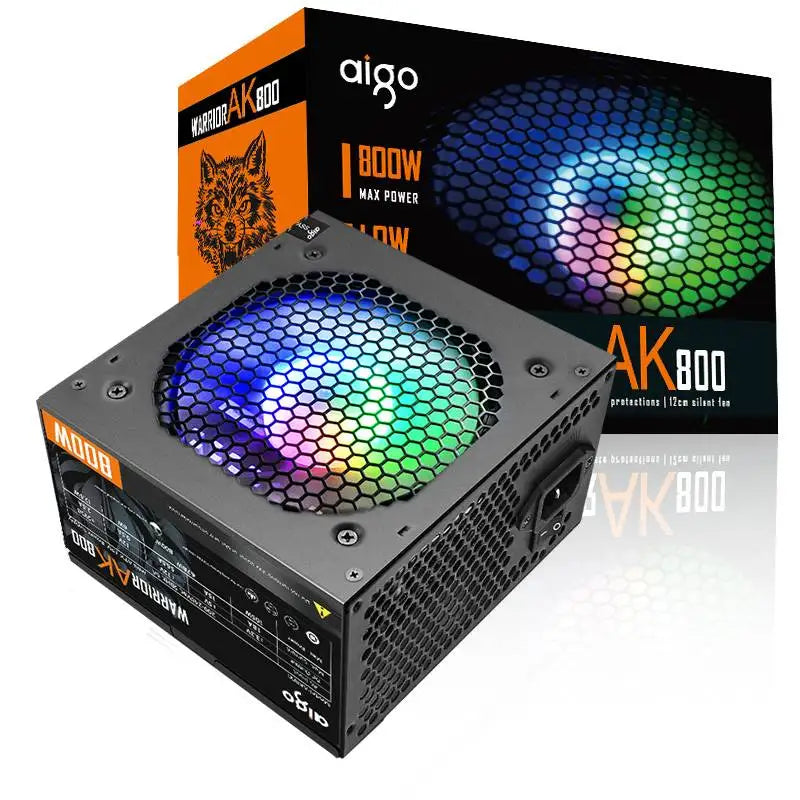 Fonte de alimentação Aigo AK PC PSU 500W 600W 700W 800W 1000W Gaming 120mm RGB Fan 220V ATX Desktop Computer Power Supply para BTC