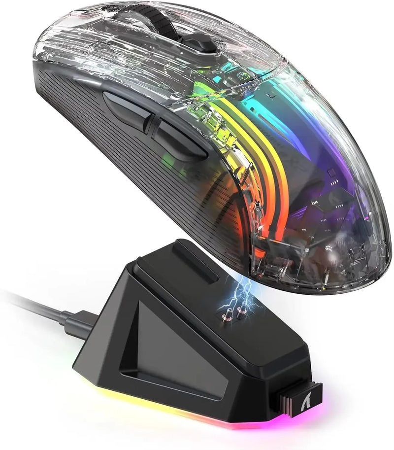 Mouse para jogos ATTACK SHARK X2 Pro Triple Mode Wireless Transparent Shell RGB recarregável 4000 DPI Dock Mouse recarregável