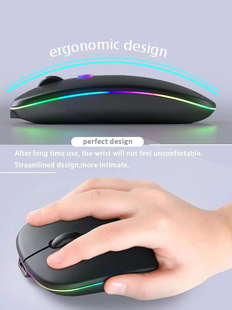 Wireless Bluetooth Mouse, Rechargeable LED Bluetooth 5.2 and USB Receiver Portable Silent Mouse,for Laptop/Desktop/Tablet