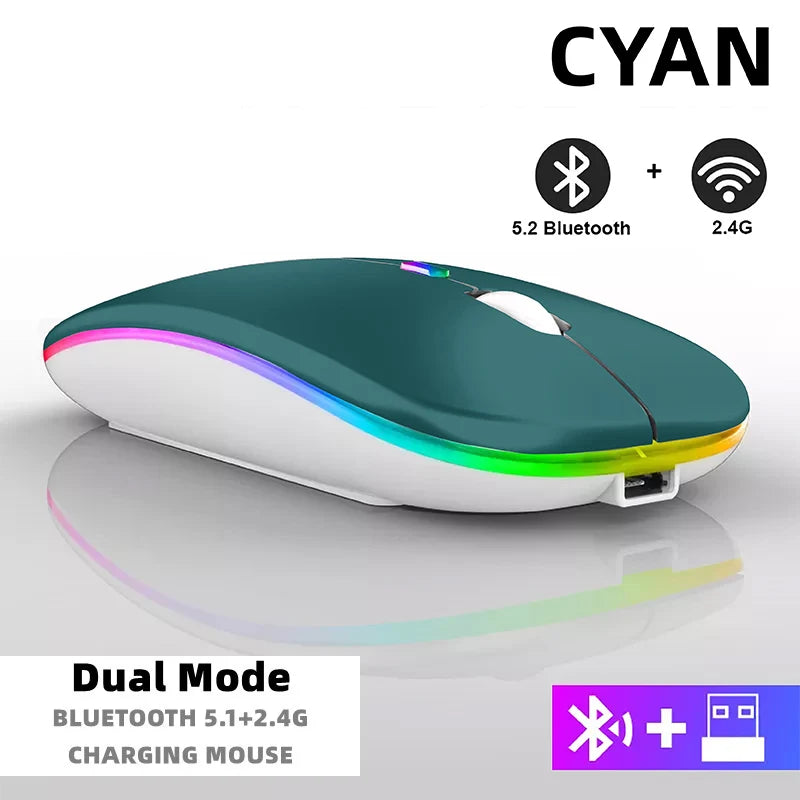 Rechargeable Bluetooth Wireless Mouse with 2.4GHz USB RGB 1600DPI Mouse for Computer Laptop Tablet PC Macbook Gaming Mouse Gamer