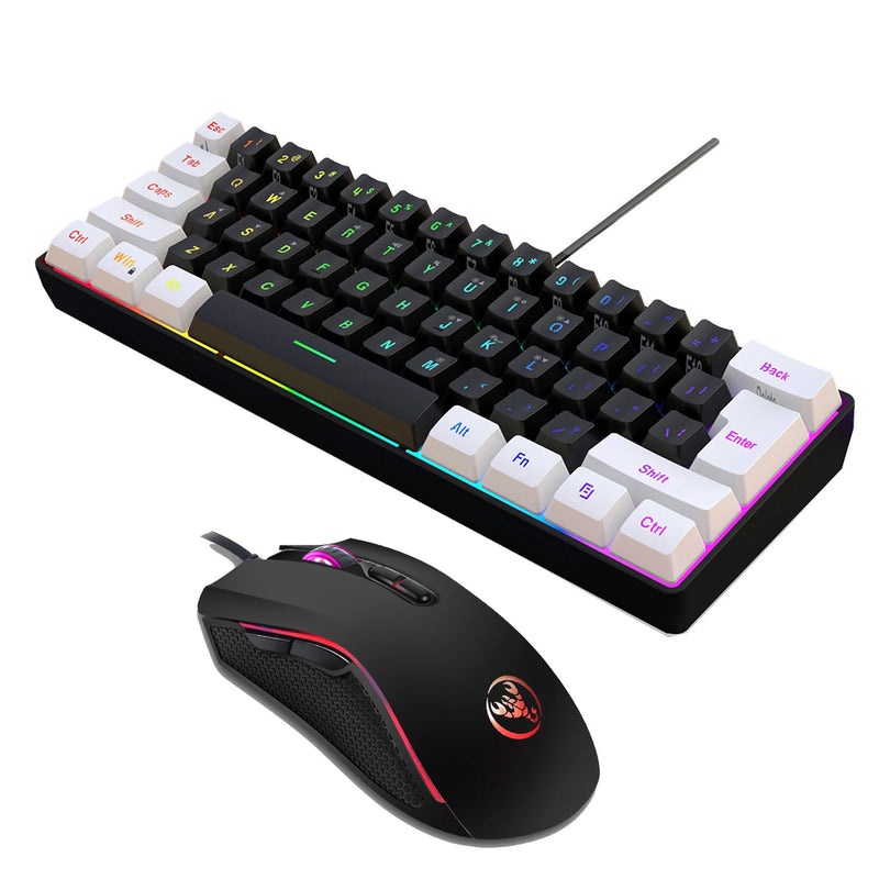 HXSJ V700BW A869 USB Keyboard Mouse Kit 61-key Wired RGB Backlight Computer Keyboard Colorful LED Lighting 3200DPI Gaming Mouse