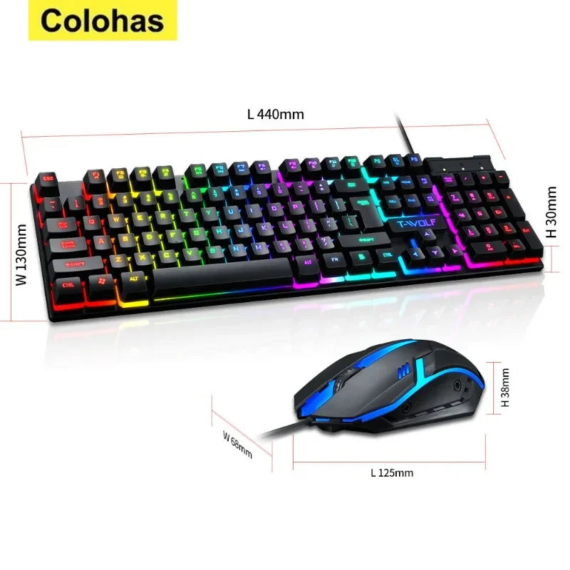 Teclado para jogos Teclado para jogadores com retroiluminação USB RGB 104 Teclas de borracha com fio Teclado russo ergonômico para PC Laptop