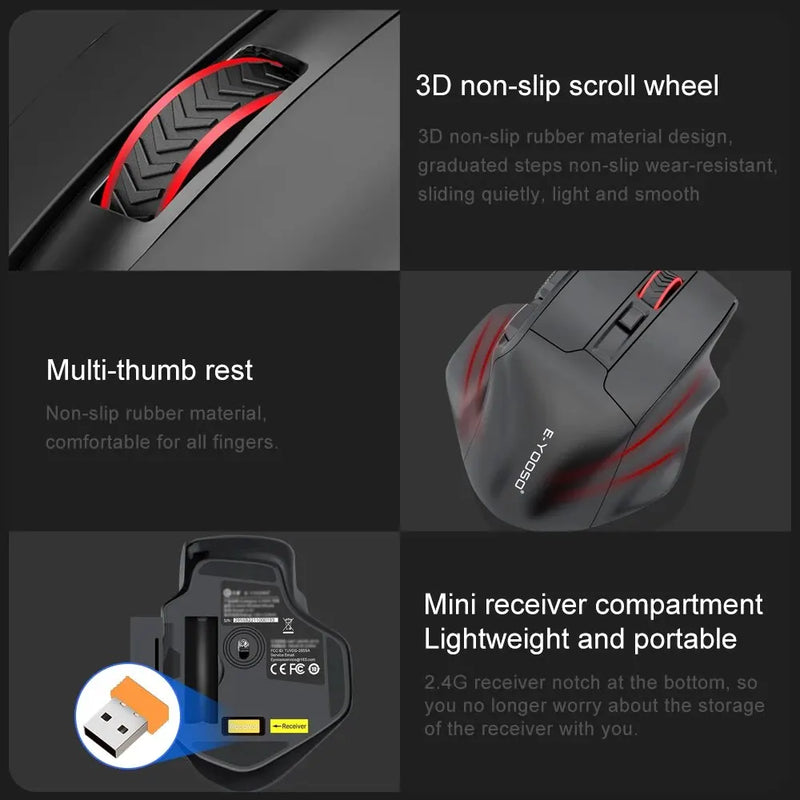 E-YOOSO X-31 USB 2.4G Wireless Gaming Mouse Grande para Mãos Grandes PAW3212 4800 DPI 5 Botões para Mouses Gamer Computador Laptop PC