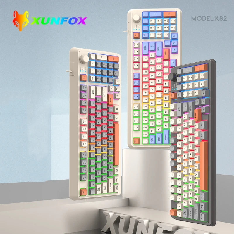 Teclado 94 Teclas 90% Layout Espanhol Russo Coreano Árabe Teclado USB Com Fio K82 RGB Luz Botão de Volume Ergonomia Jogos Escritório