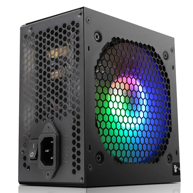 Fonte de alimentação Aigo AK PC PSU 500W 600W 700W 800W 1000W Gaming 120mm RGB Fan 220V ATX Desktop Computer Power Supply para BTC