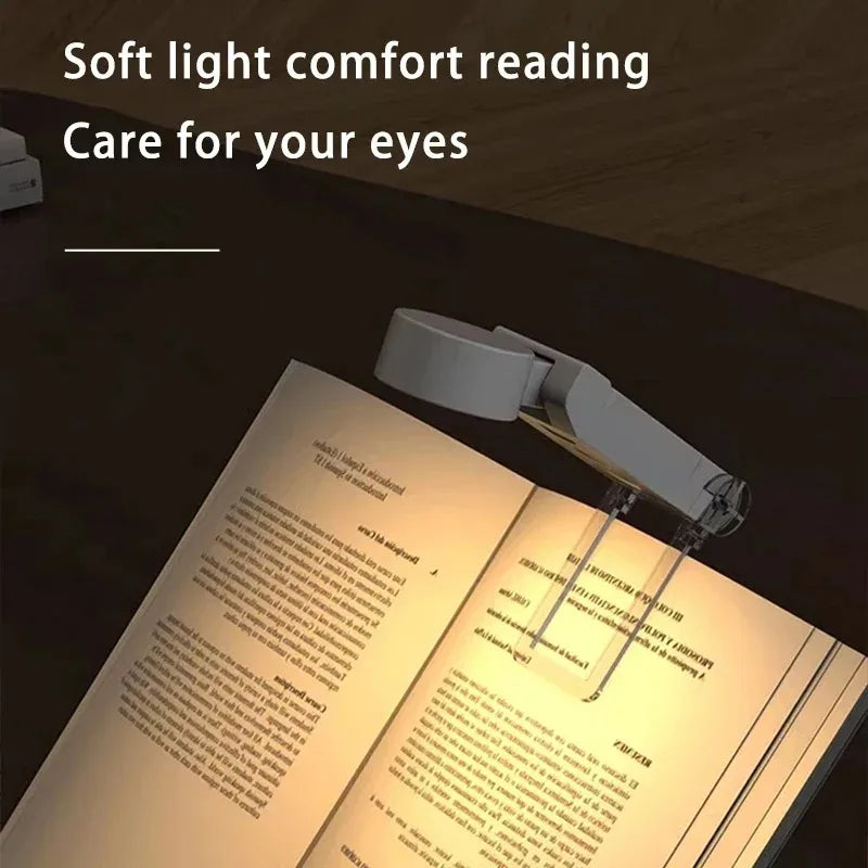 Lâmpada de leitura LED para livros, clipe de livro portátil, luzes noturnas LED com carregamento, clipe de proteção para os olhos para quarto, 360°, lâmpada de livro LED flip