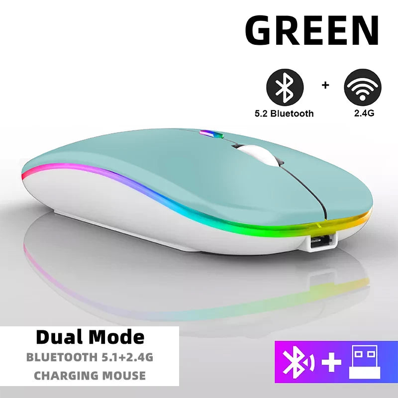 Rechargeable Bluetooth Wireless Mouse with 2.4GHz USB RGB 1600DPI Mouse for Computer Laptop Tablet PC Macbook Gaming Mouse Gamer