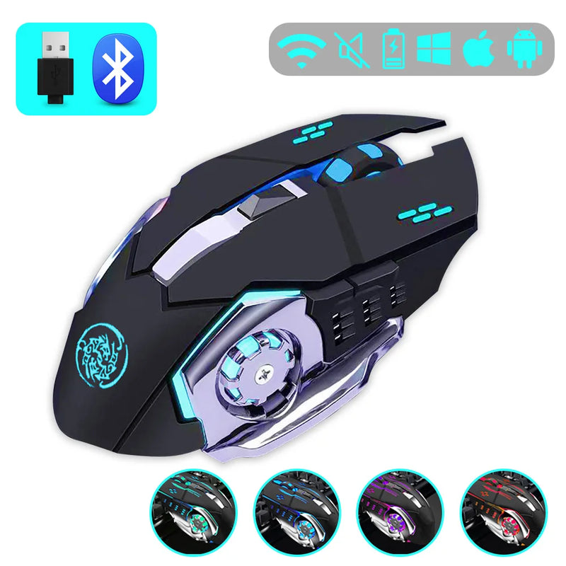 Mouse para jogos 2.4G Bluetooth sem fio recarregável mouse para laptop RGB retroiluminação e-sports mouse mecânico para computador PC Gamer