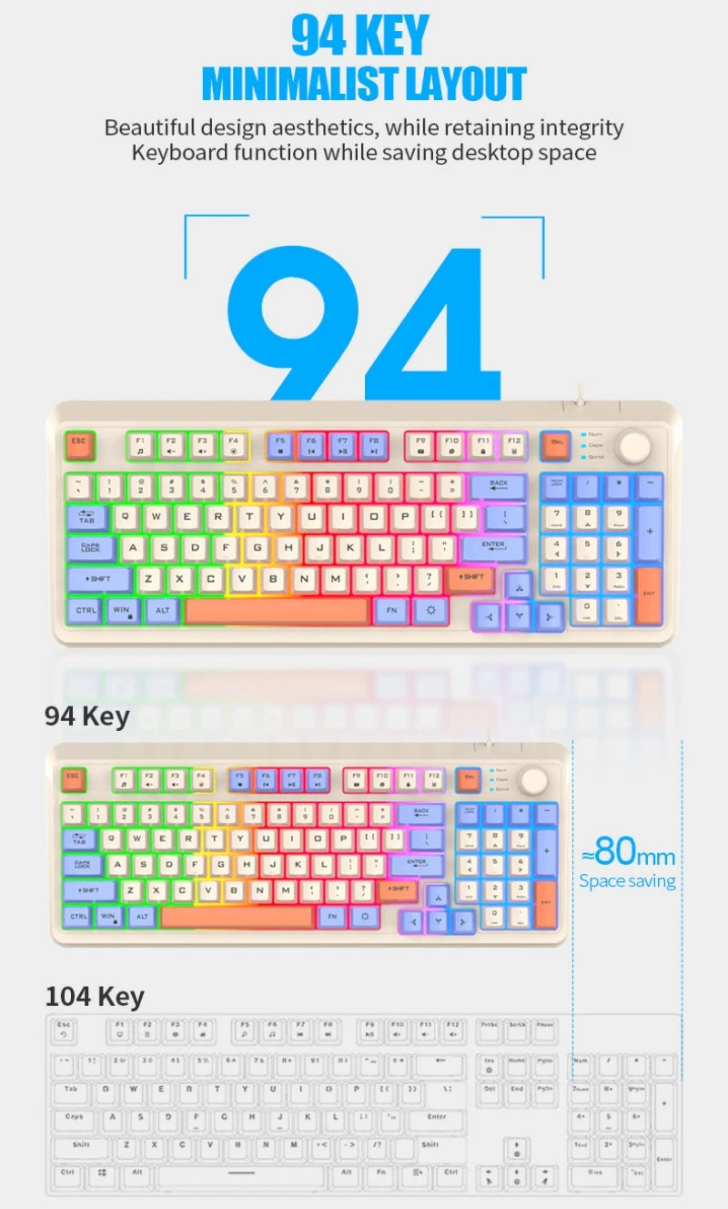 Teclado 94 Teclas 90% Layout Espanhol Russo Coreano Árabe Teclado USB Com Fio K82 RGB Luz Botão de Volume Ergonomia Jogos Escritório