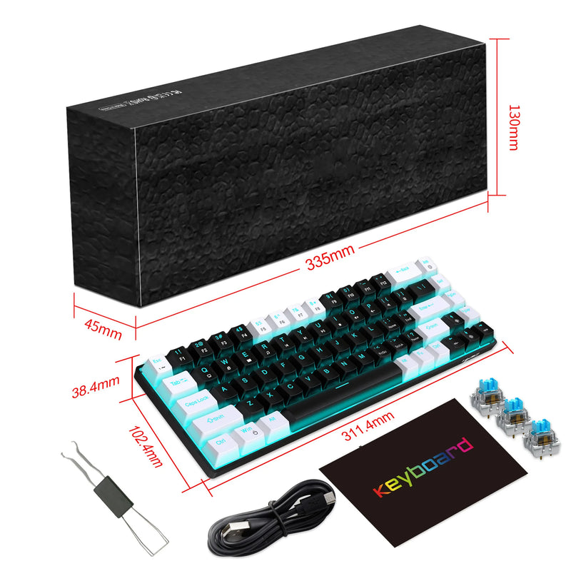 Teclado mecânico de 68 teclas ergonômico RGB retroiluminado LED Hot Swappable Blue Switch teclado para jogos para PC laptop escritório