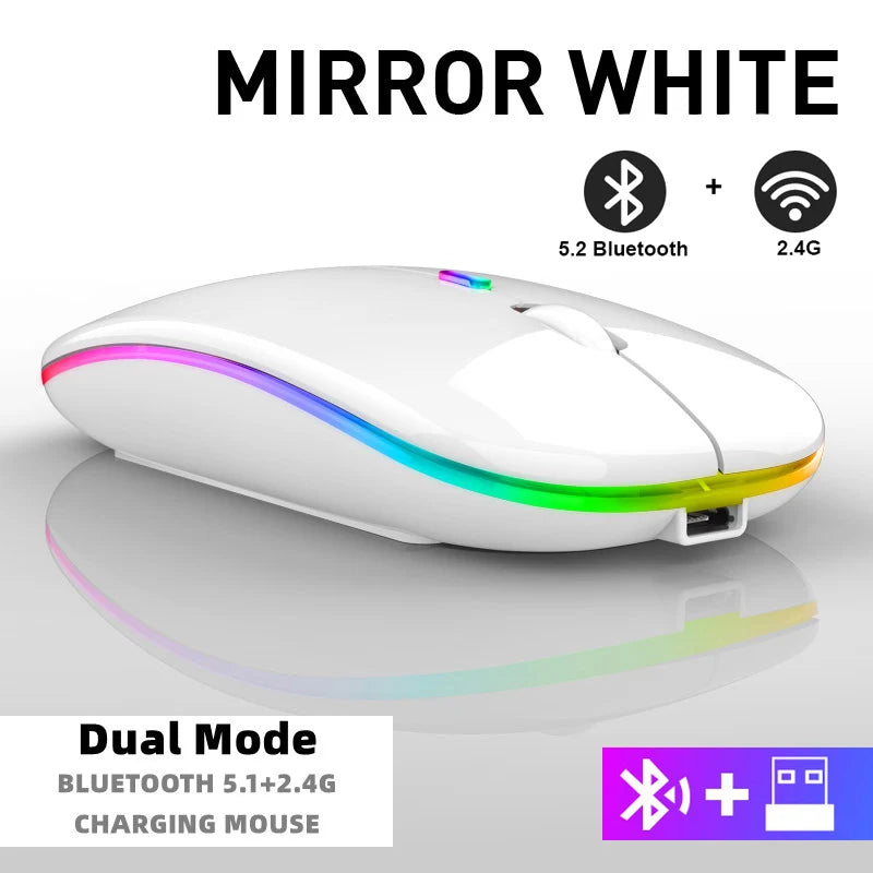 Rechargeable Bluetooth Wireless Mouse with 2.4GHz USB RGB 1600DPI Mouse for Computer Laptop Tablet PC Macbook Gaming Mouse Gamer