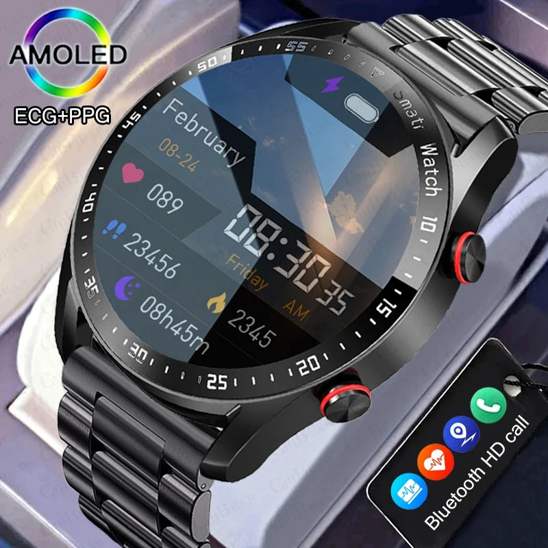 2024 Novo Bluetooth Chamada Relógio Inteligente Homens 360*360 HD Display Frequência Cardíaca Rastreador de Fitness ECG+PPG Negócios Smartwatches Para Huawei