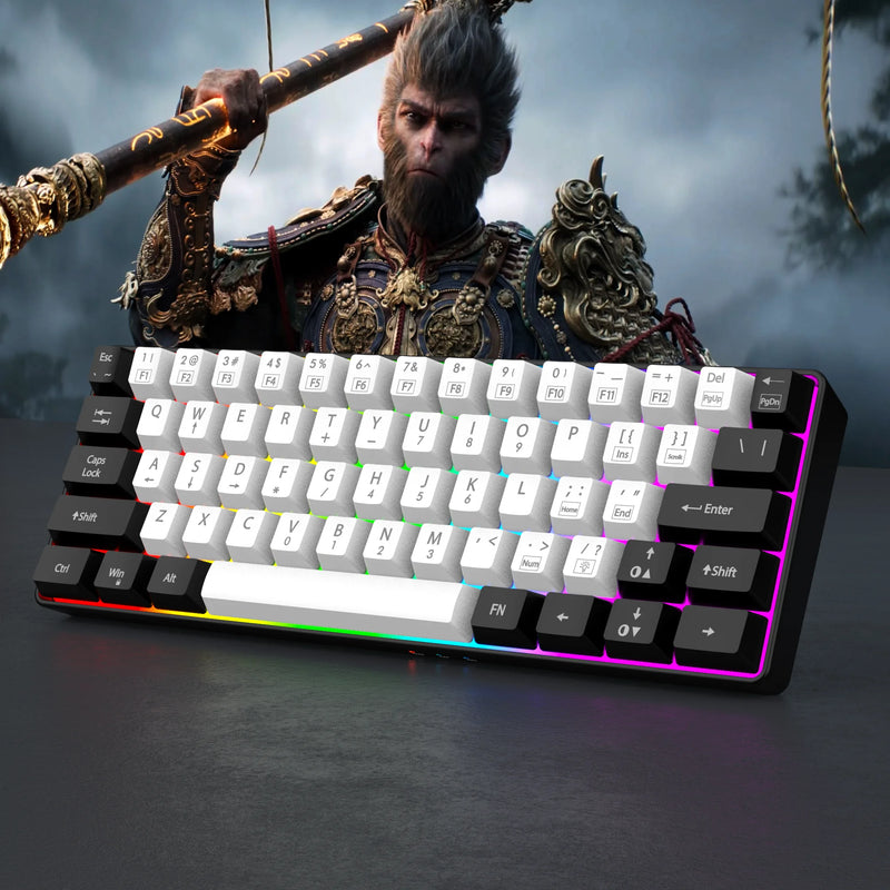 Teclado gamer com fio 60%, mini teclado ultracompacto com retroiluminação RGB, teclado compacto pequeno e à prova d'água de 61 teclas para jogadores de PC/Mac