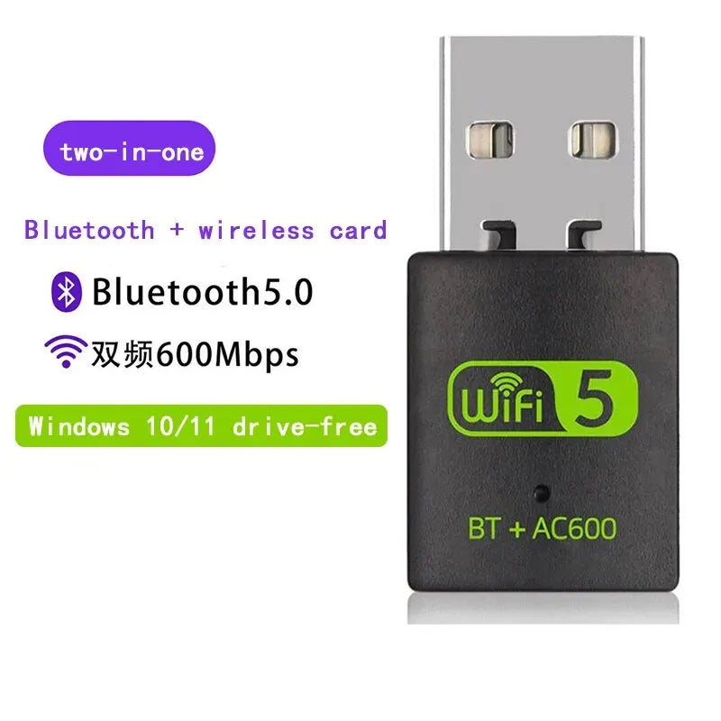 Placa de rede sem fio de banda dupla 600M sem unidade 5G receptor de computador de alta velocidade USB Bluetooth 5.0 Wifi 2 em 1