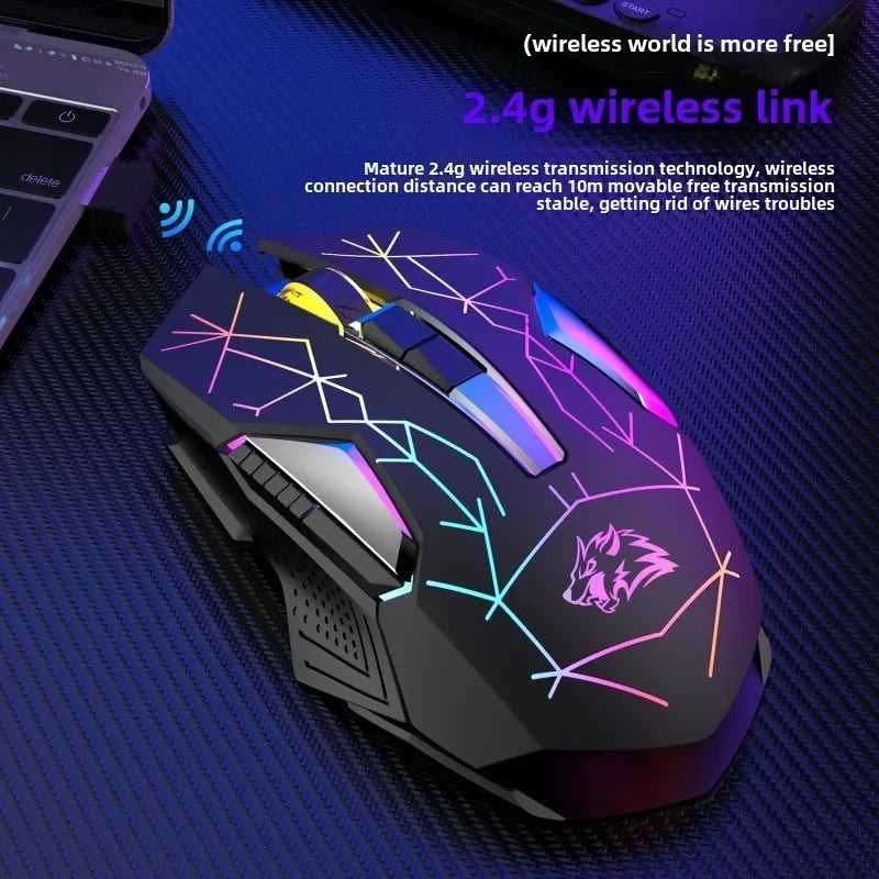 X18 Wireless Gaming Mouse Rechargeable with Rainbow RGB Backlit Optical Sensor and 3 DPI Ergonomic Gamer Mice for Windows Mac