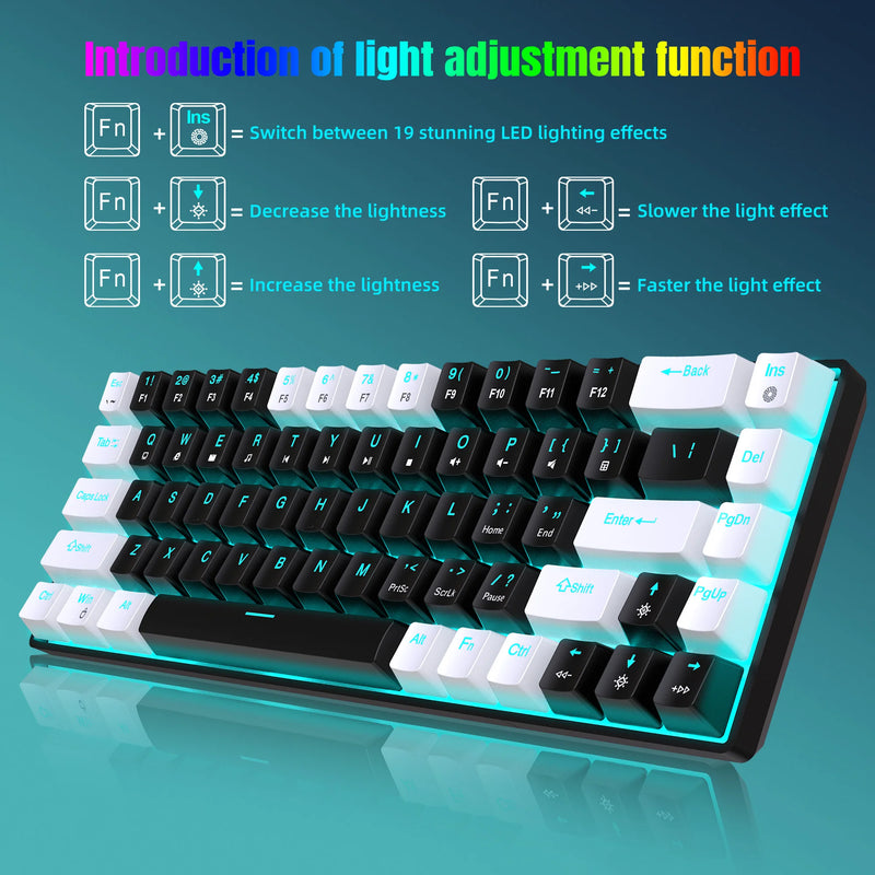 Teclado mecânico de 68 teclas ergonômico RGB retroiluminado LED Hot Swappable Blue Switch teclado para jogos para PC laptop escritório