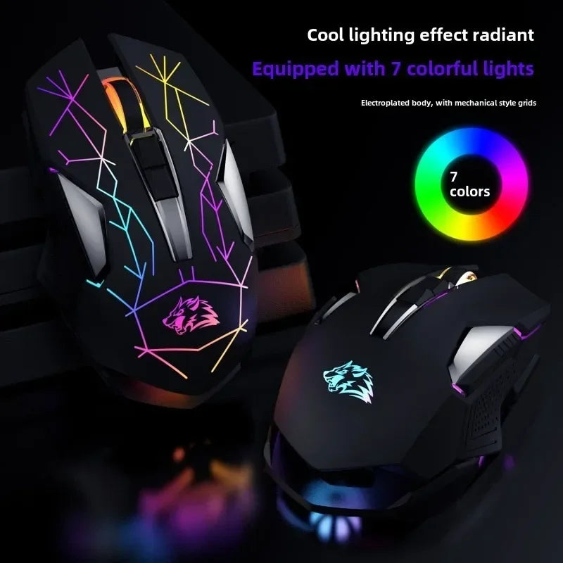 X18 Wireless Gaming Mouse Rechargeable with Rainbow RGB Backlit Optical Sensor and 3 DPI Ergonomic Gamer Mice for Windows Mac