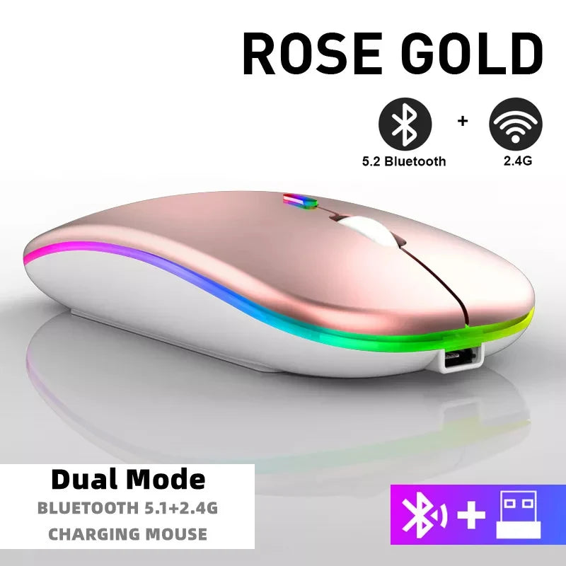 Rechargeable Bluetooth Wireless Mouse with 2.4GHz USB RGB 1600DPI Mouse for Computer Laptop Tablet PC Macbook Gaming Mouse Gamer