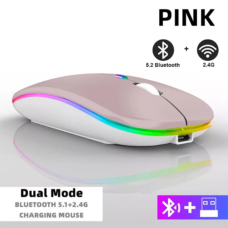 Rechargeable Bluetooth Wireless Mouse with 2.4GHz USB RGB 1600DPI Mouse for Computer Laptop Tablet PC Macbook Gaming Mouse Gamer