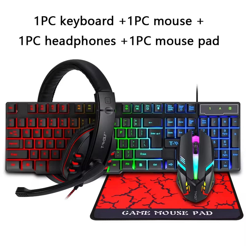 Teclado para jogos Teclado para jogadores com retroiluminação USB RGB 104 Teclas de borracha com fio Teclado russo ergonômico para PC Laptop