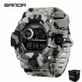 SANDA 2183 Electronic Watch Fashion Military Camo Waterproof Outdoors Sports Digital Display Silicone Strap Wristwatchs for Men