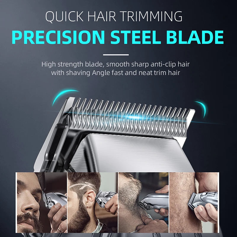 Kit combinado de metal completo 2 em 1, barbeiro, máquina de cortar cabelo para homens, aparador elétrico profissional de barba e cabelo, corte de cabelo recarregável