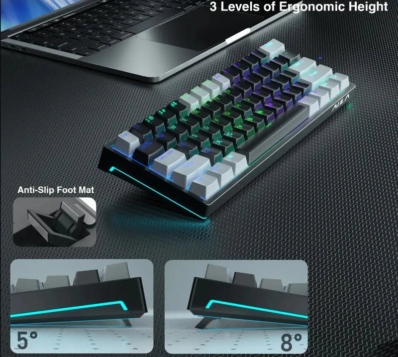 AULA F3261 RGB efeito USB Mini teclado mecânico para jogos Interruptor vermelho 61 teclas com fio Cabo destacável separado para Mac Windows