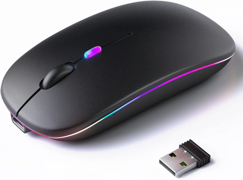 Wireless Bluetooth Mouse, Rechargeable LED Bluetooth 5.2 and USB Receiver Portable Silent Mouse,for Laptop/Desktop/Tablet