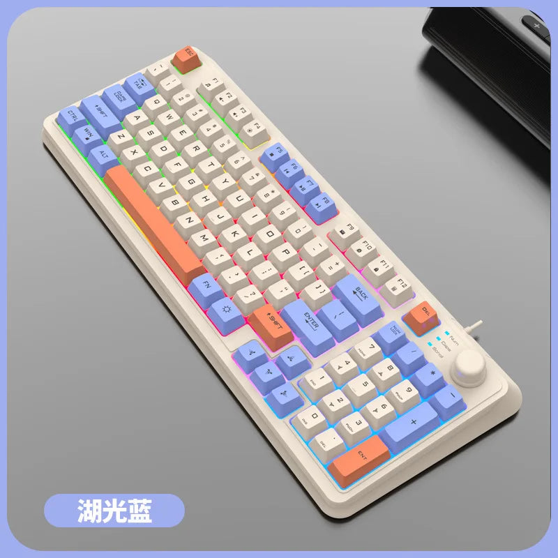 Teclado 94 Teclas 90% Layout Espanhol Russo Coreano Árabe Teclado USB Com Fio K82 RGB Luz Botão de Volume Ergonomia Jogos Escritório